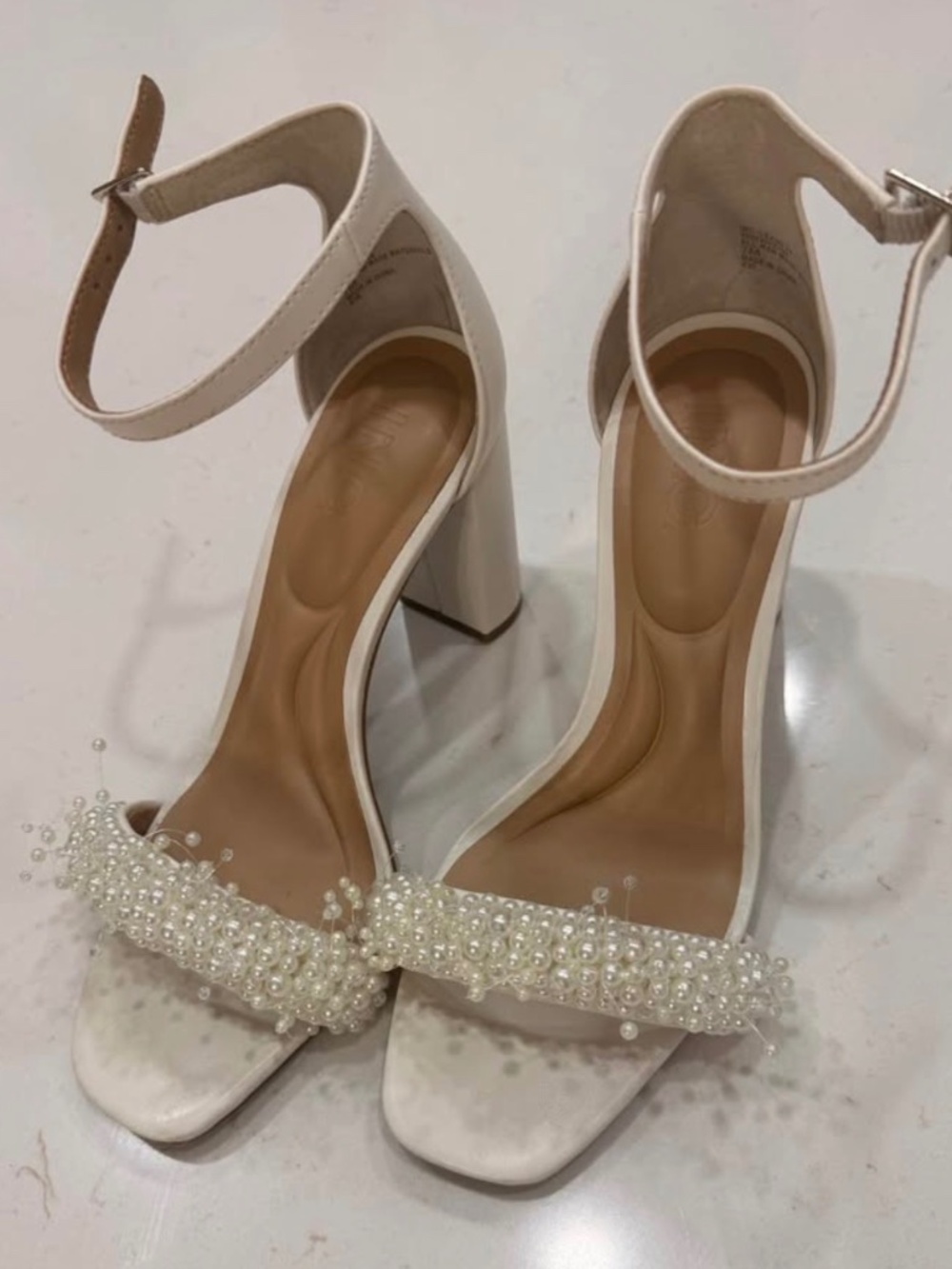 I.N.C white, pearl heels!